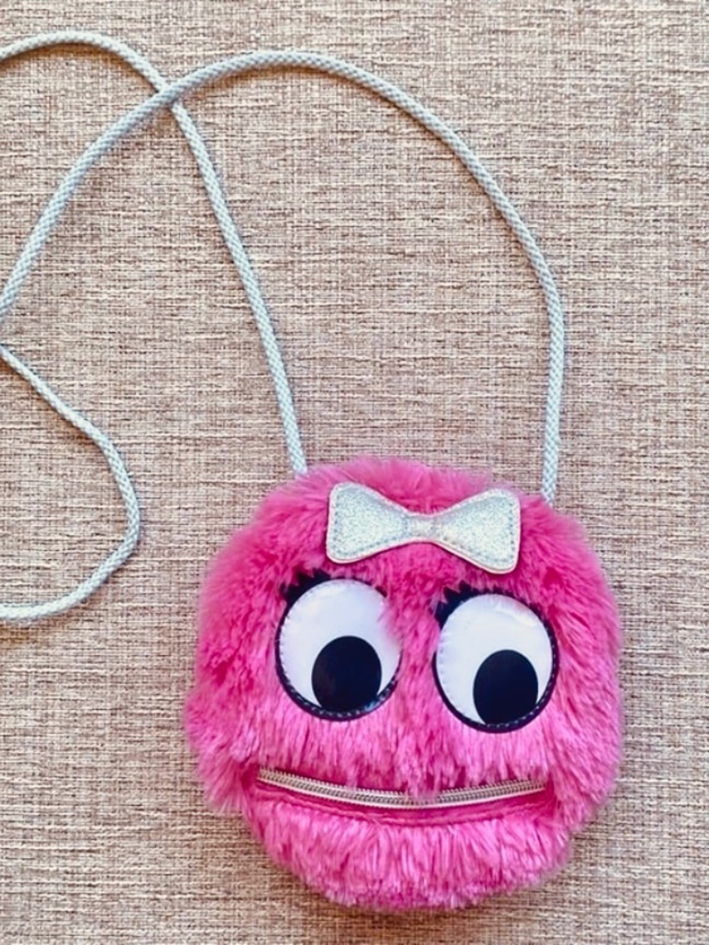 Pink Furry Monster Purse with Silver Bow